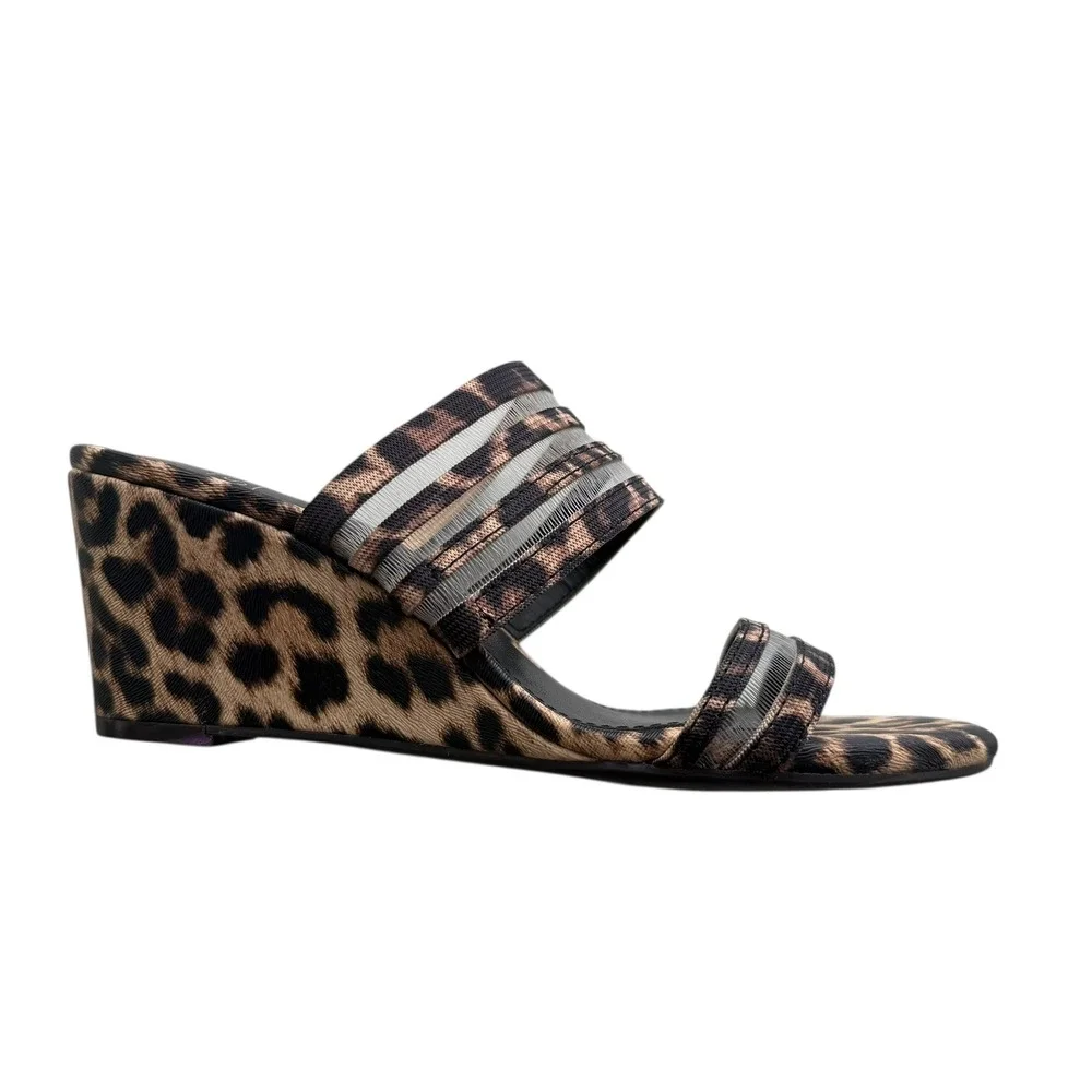 Impo 7.5 M Brown Leopard Print Stretch Memory Foam Noreen Wedge Sandals Boho Y2K